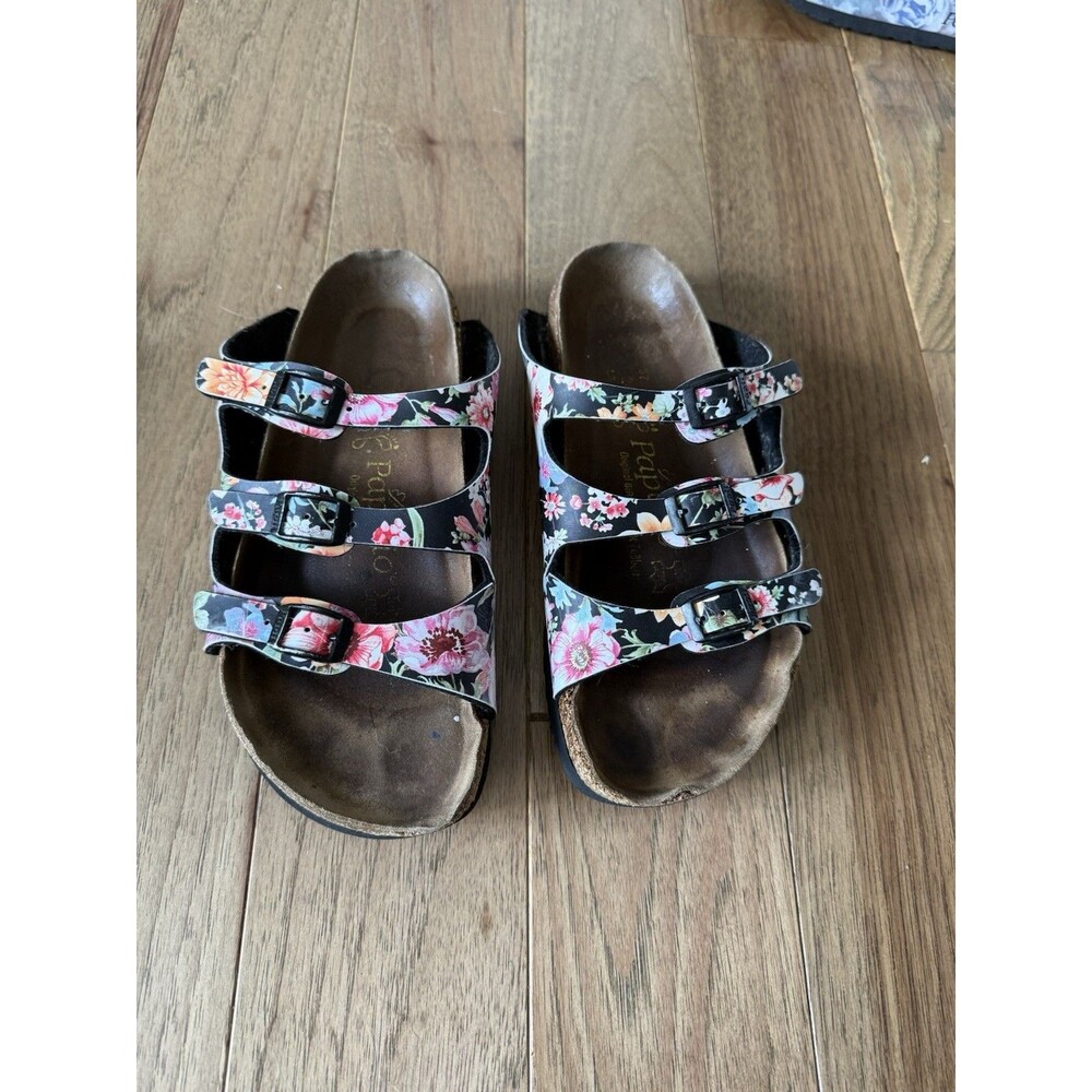 Vtg Birkenstock Papillio Florida Sandals Womens 6 Floral Multicolor 3 Strap
